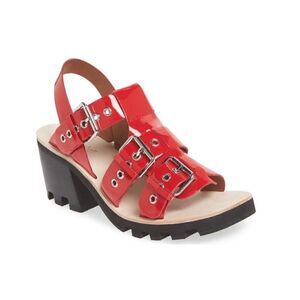 Jeffrey Campbell Riveter Lugged Buckle Sandal patent leather red‎ size 7.5